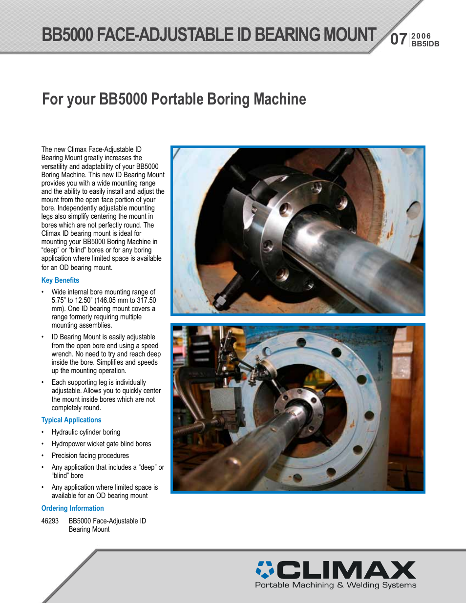 Climax BB5000 Face Adjusting ID Bearing Mount User Manual | 2 pages
