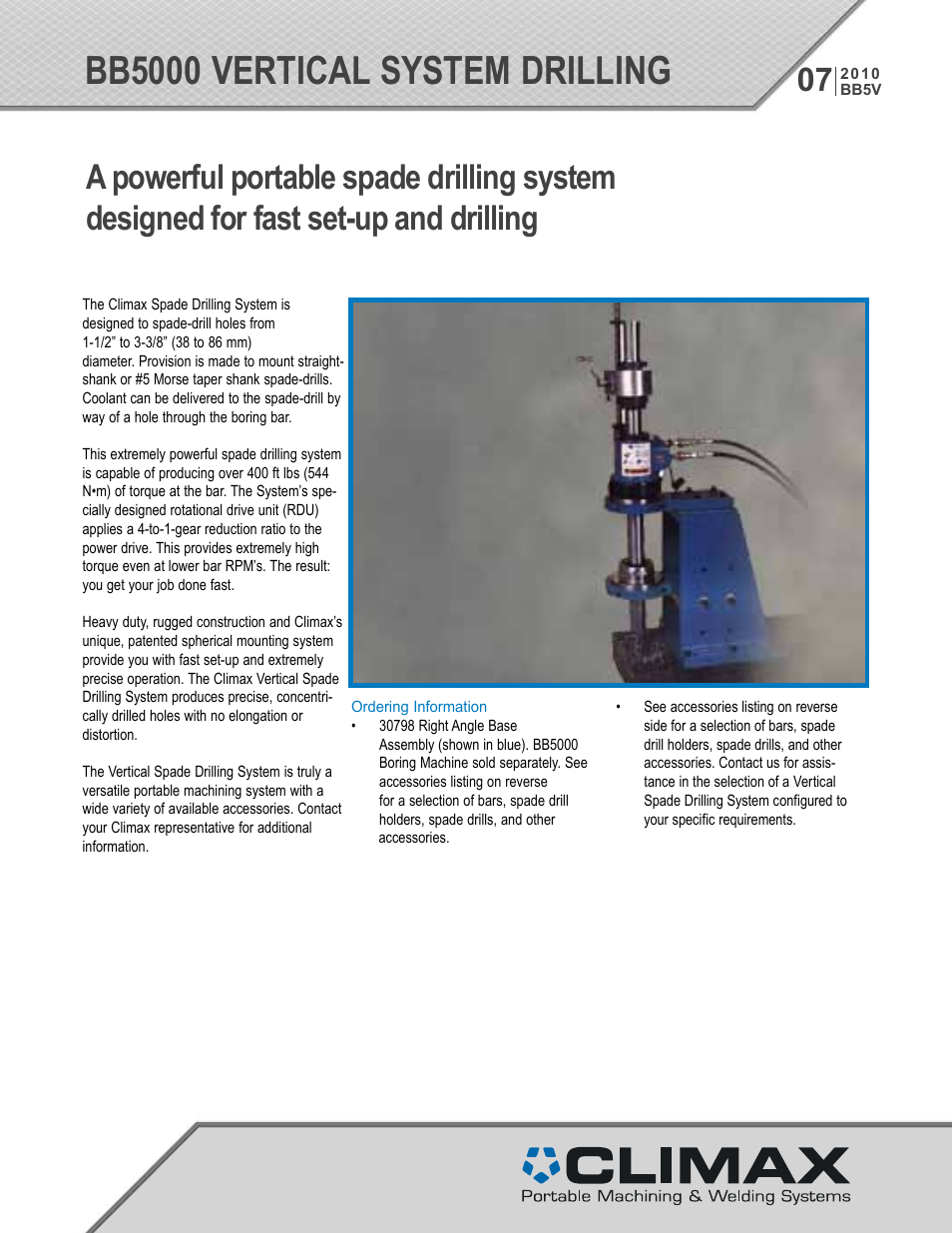 Climax BB5000 Vertical Spade Drilling Accessory User Manual | 2 pages