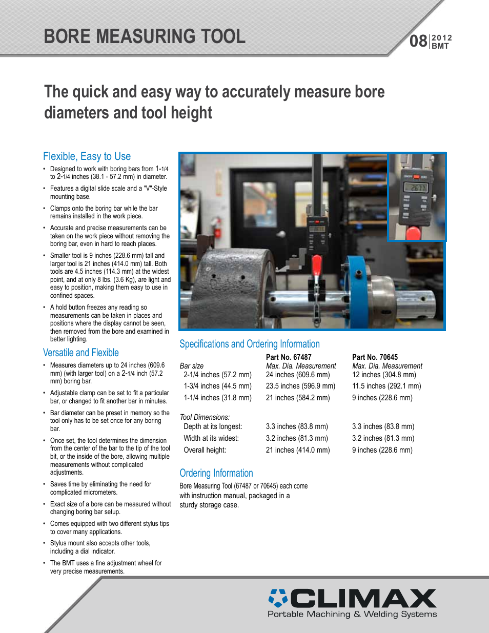 Climax Bore measuring tool User Manual | 2 pages