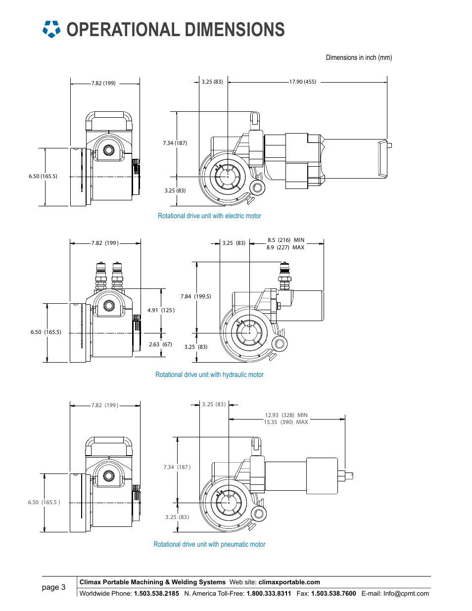 Operational dimensions | Climax BB4500 LINE BORING MACHINE User Manual | Page 3 / 12