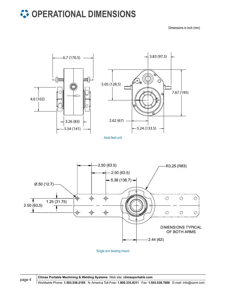 Operational dimensions | Climax BB4500 LINE BORING MACHINE User Manual | Page 4 / 12