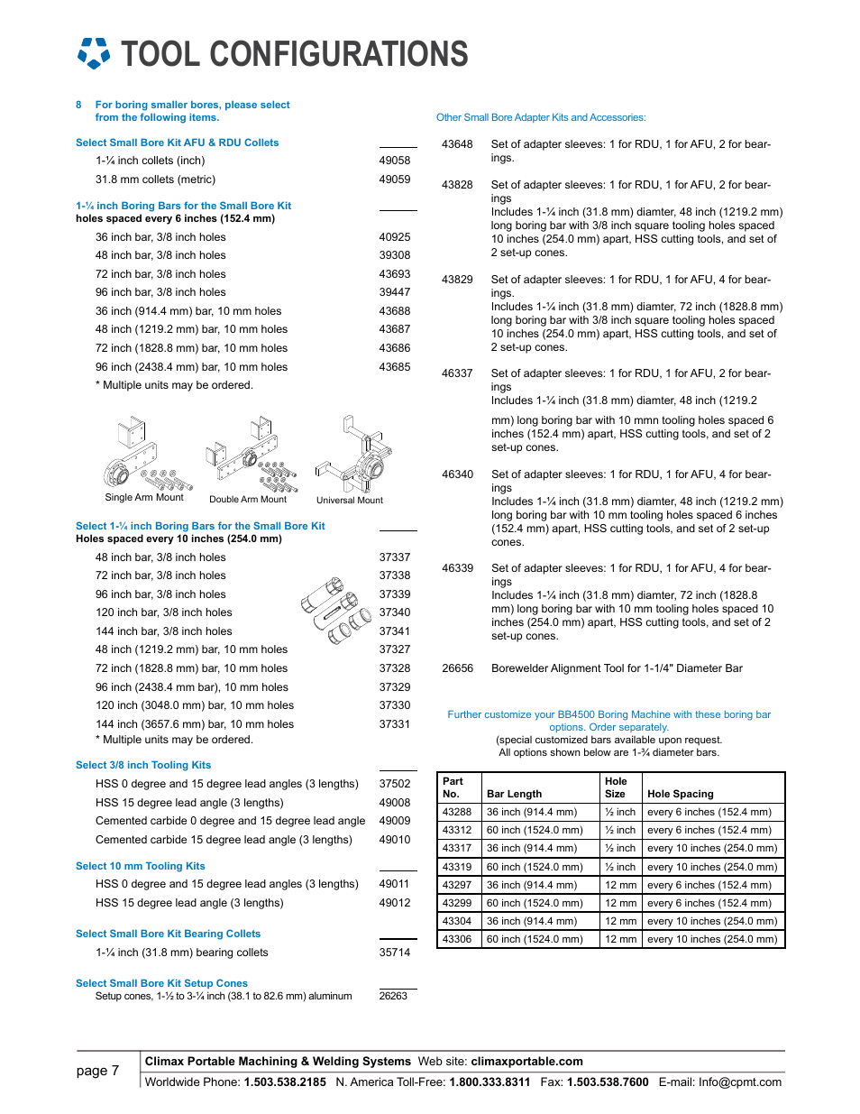 Tool configurations | Climax BB4500 LINE BORING MACHINE User Manual | Page 7 / 12
