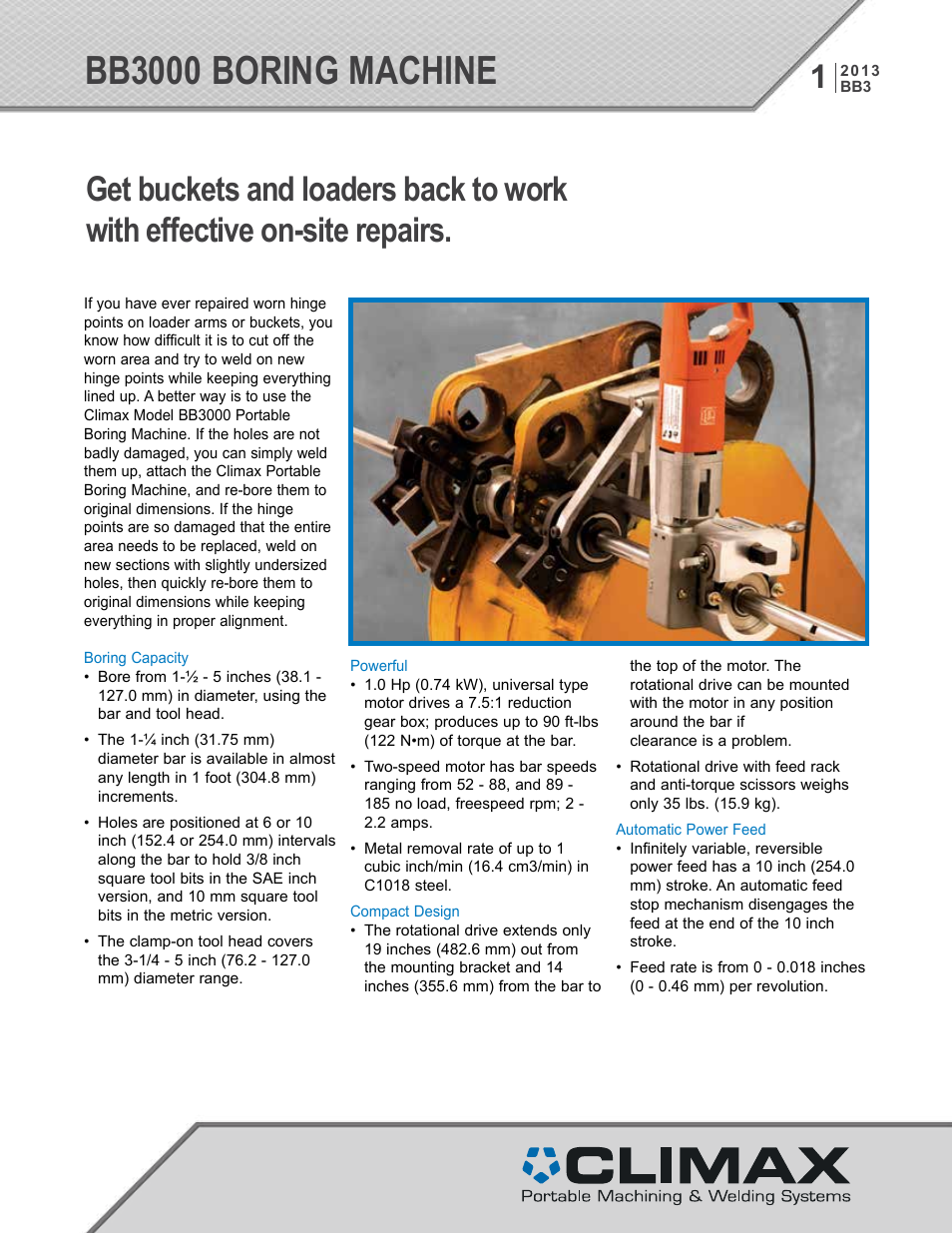 Climax BB3000 LINE BORING MACHINE User Manual | 10 pages