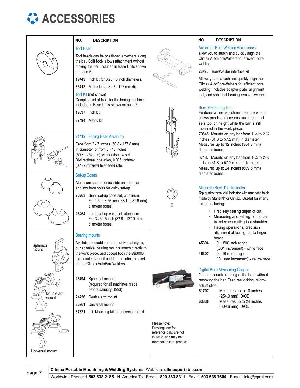 Accessories | Climax BB3000 LINE BORING MACHINE User Manual | Page 7 / 10