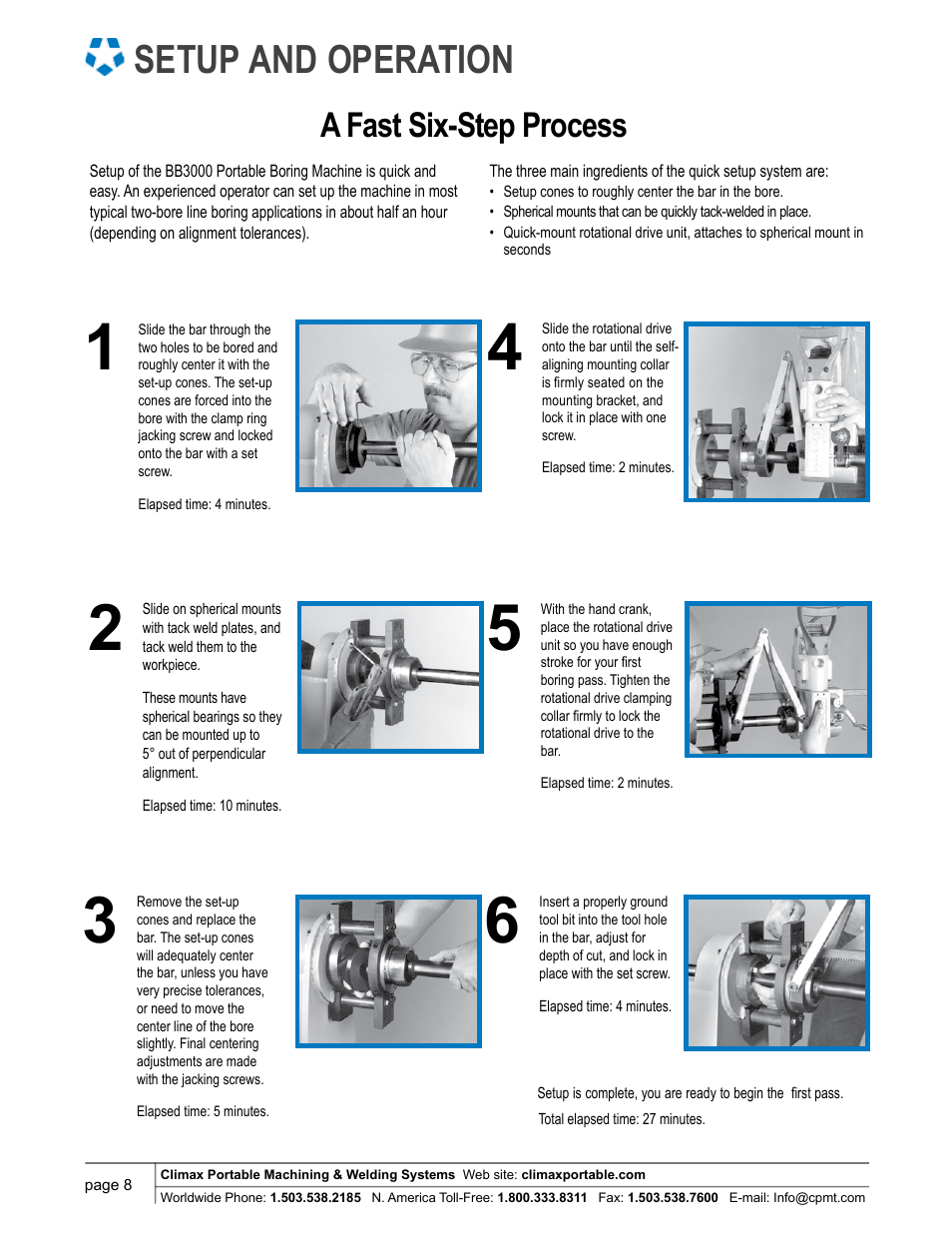 Setup and operation, A fast six-step process | Climax BB3000 LINE BORING MACHINE User Manual | Page 8 / 10