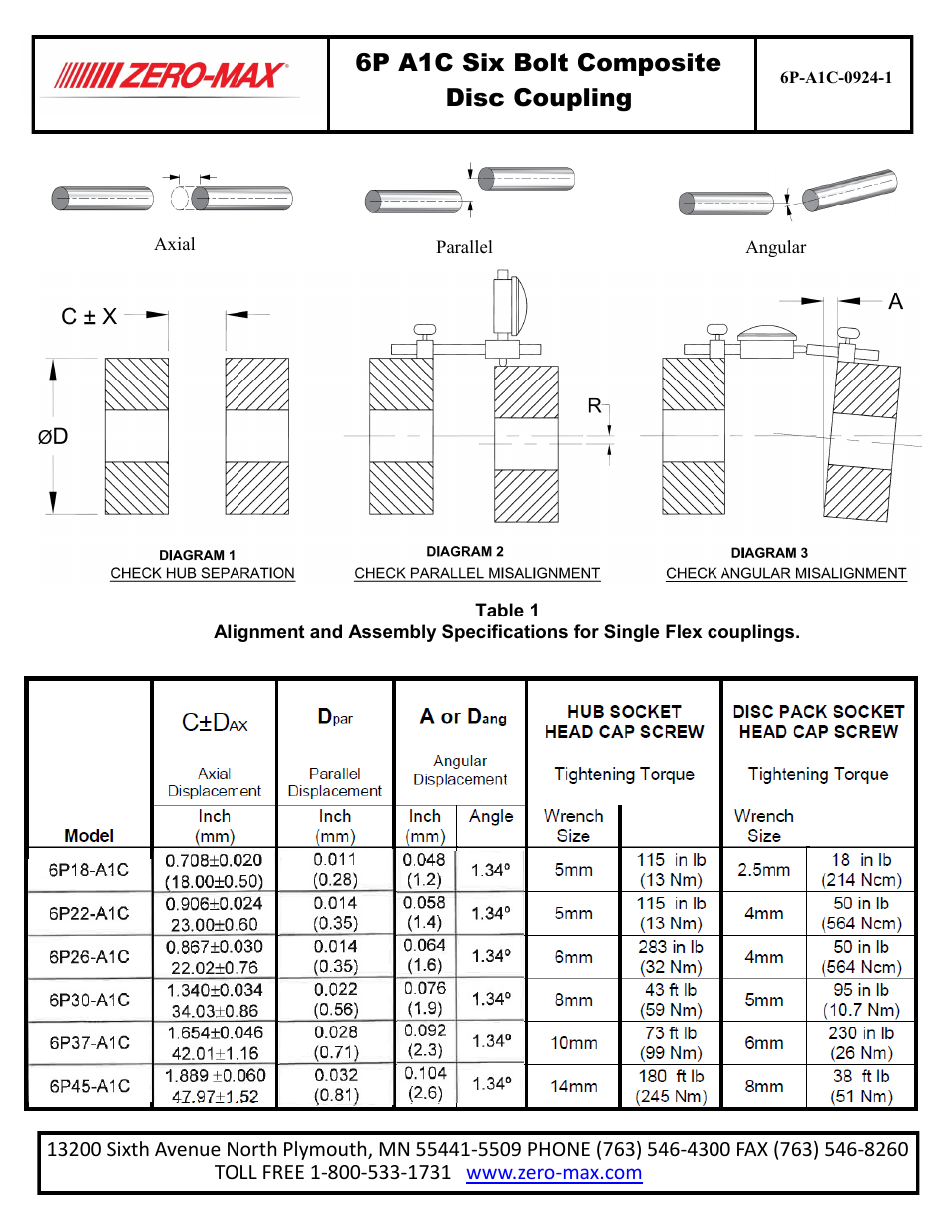 Zero-Max 6P A1C Six Bolt Composite Disc Coupling User Manual | Page 2 / 2