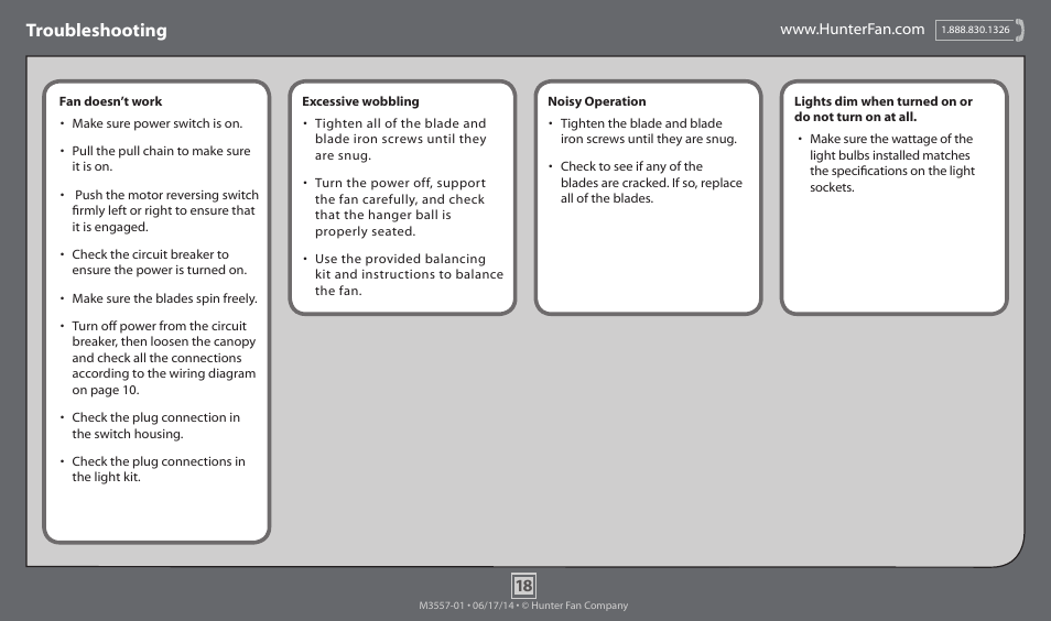Troubleshooting | Hunter 53095 54 Cortland User Manual | Page 18 / 18