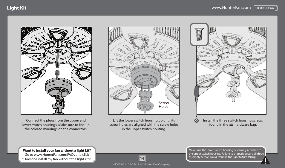 Light kit | Hunter 54050 52 Grand Cayman User Manual | Page 14 / 17