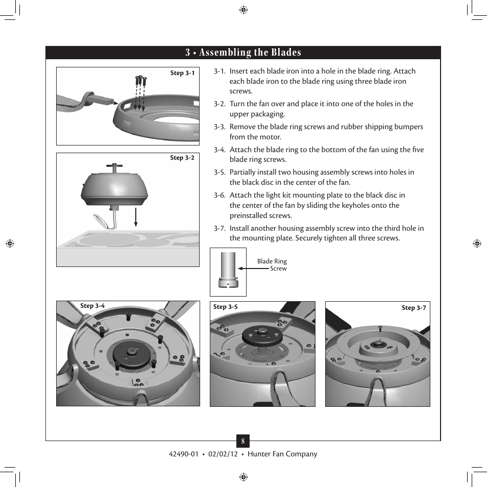 3 • assembling the blades | Hunter 28795 54 Barrington User Manual | Page 8 / 16