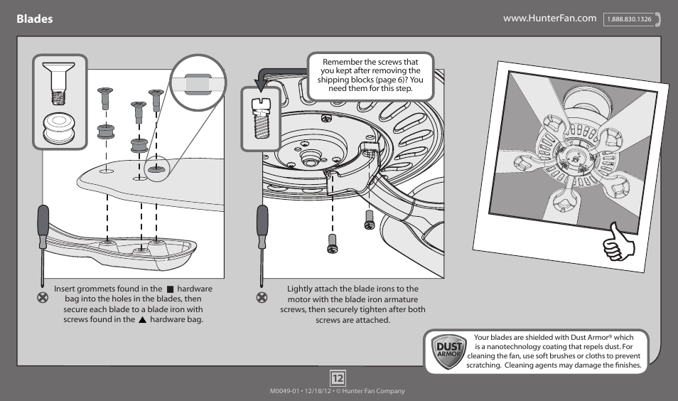 Blades | Hunter 54072 56 Greenwich User Manual | Page 12 / 16