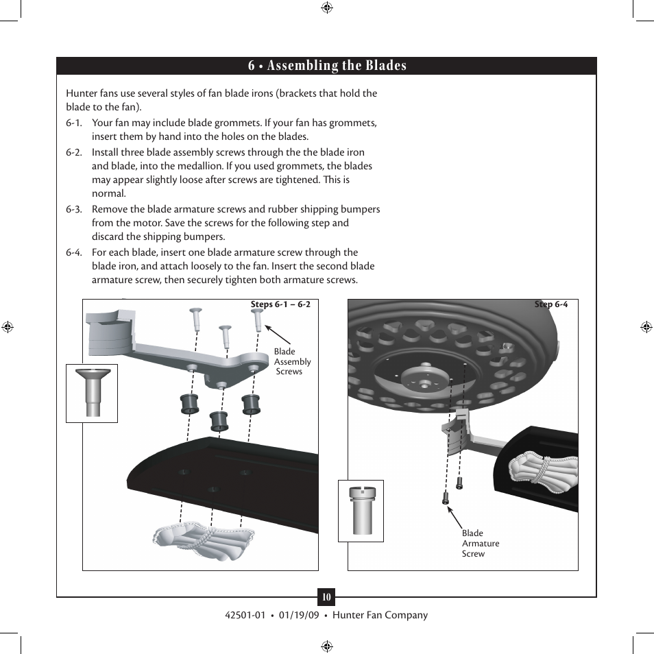 6 • assembling the blades | Hunter 21215 61 Fellini User Manual | Page 10 / 16