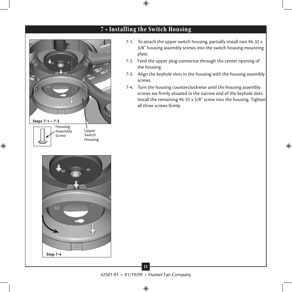 7 • installing the switch housing | Hunter 21215 61 Fellini User Manual | Page 11 / 16