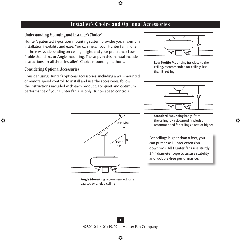 Installer’s choice and optional accessories | Hunter 21215 61 Fellini User Manual | Page 3 / 16