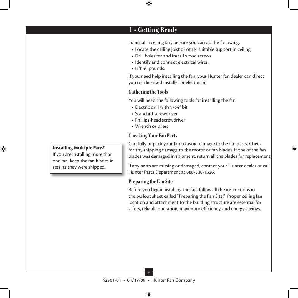 1 • getting ready | Hunter 21215 61 Fellini User Manual | Page 4 / 16