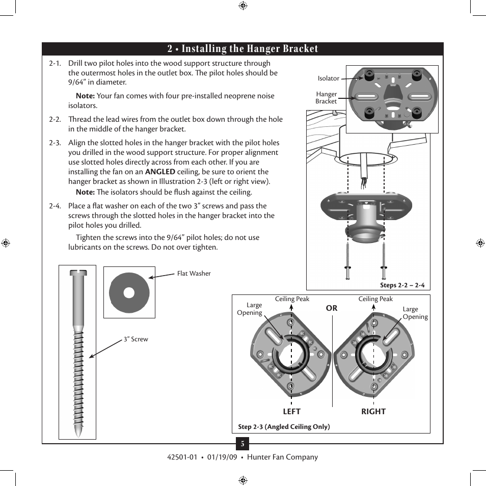 2 • installing the hanger bracket | Hunter 21215 61 Fellini User Manual | Page 5 / 16