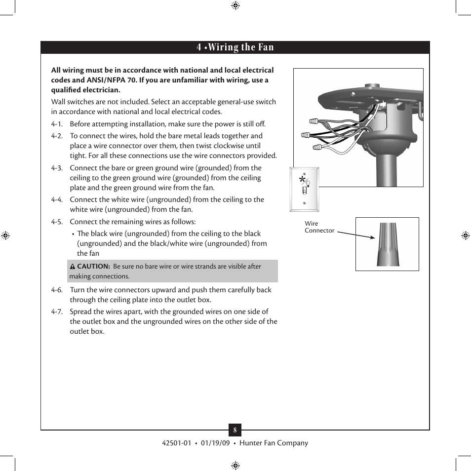 4 •wiring the fan | Hunter 21215 61 Fellini User Manual | Page 8 / 16