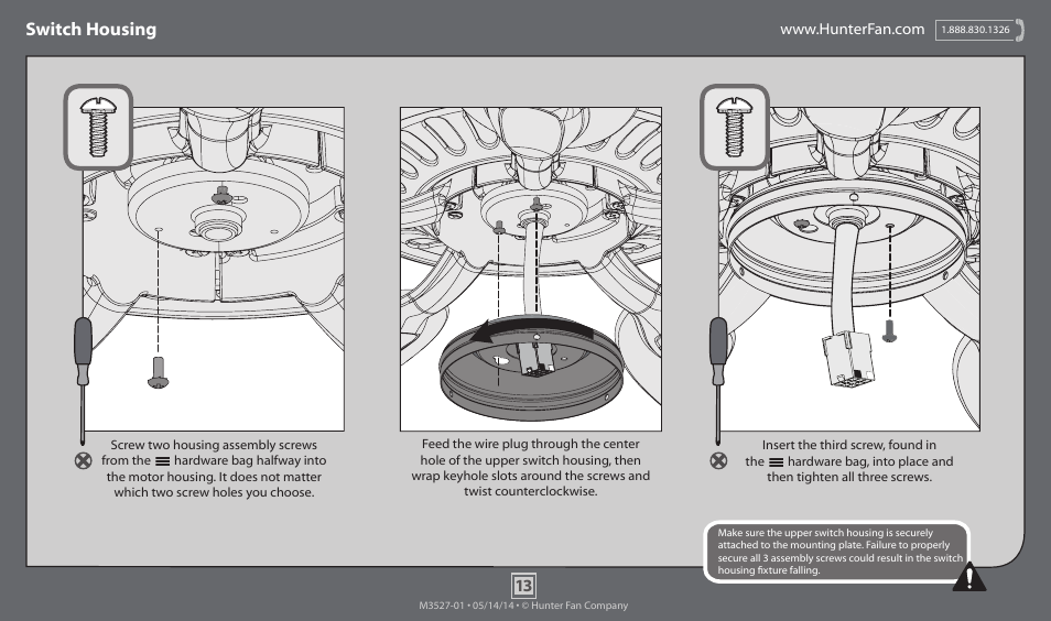 Switch housing | Hunter 55045 64 Torrence User Manual | Page 13 / 20