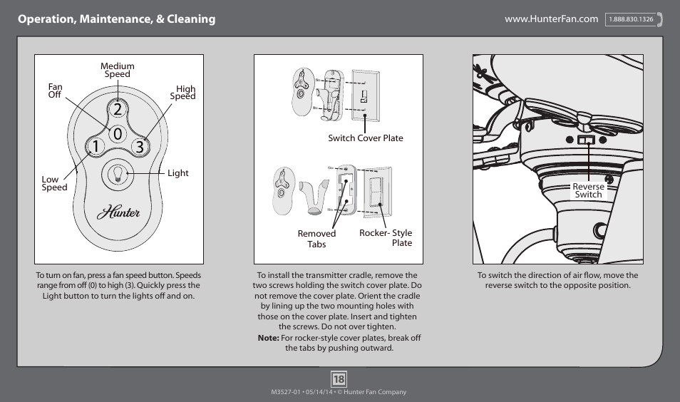 Operation, maintenance, & cleaning | Hunter 55045 64 Torrence User Manual | Page 18 / 20
