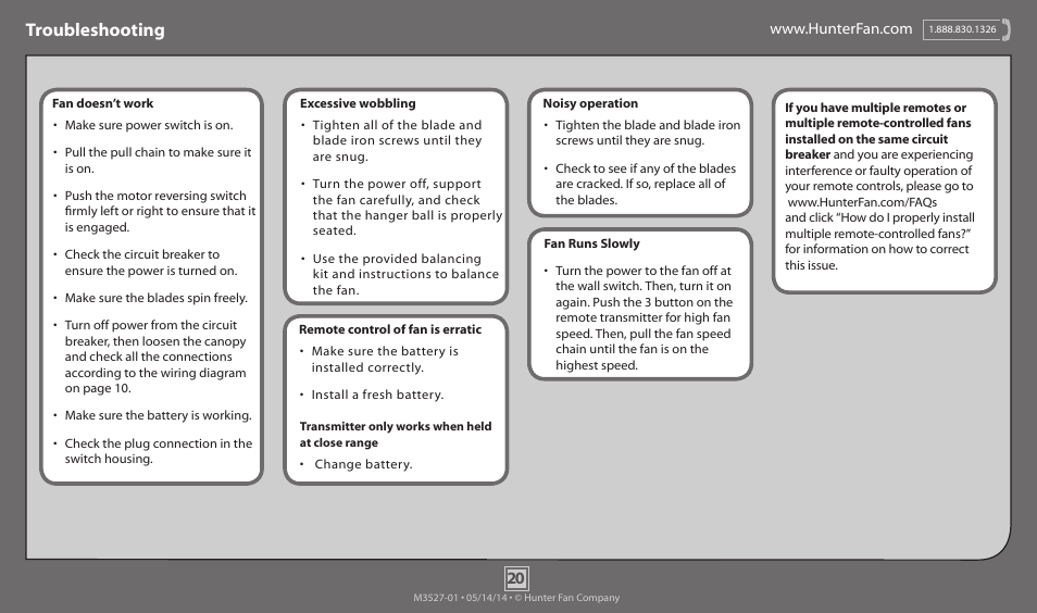 Troubleshooting | Hunter 55045 64 Torrence User Manual | Page 20 / 20