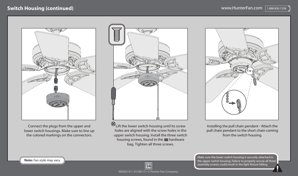 Switch housing (continued) | Hunter 54070 52 Bingham User Manual | Page 14 / 16