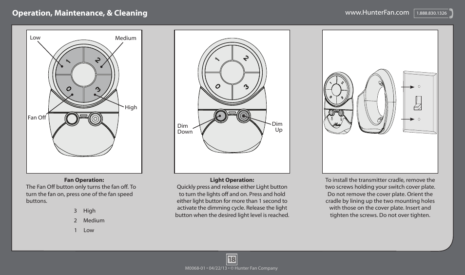 Operation, maintenance, & cleaning | Hunter 55049 70 Fernwood User Manual | Page 18 / 20