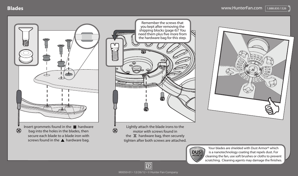 Blades | Hunter 55043 70 Castleton User Manual | Page 12 / 17
