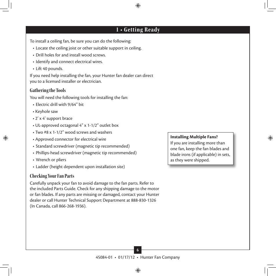 1 • getting ready | Hunter 28743 96 Industrial Fan User Manual | Page 6 / 16