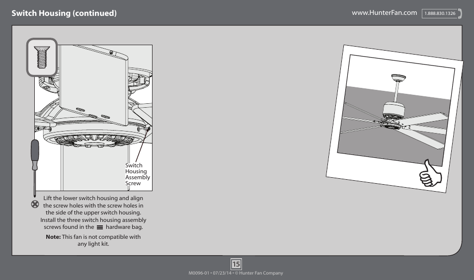 Switch housing (continued) | Hunter 59133 96 HFC-96 User Manual | Page 15 / 19