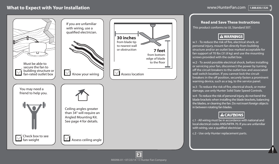 What to expect with your installation, 30 inches, 7 feet | Hunter 59133 96 HFC-96 User Manual | Page 2 / 19