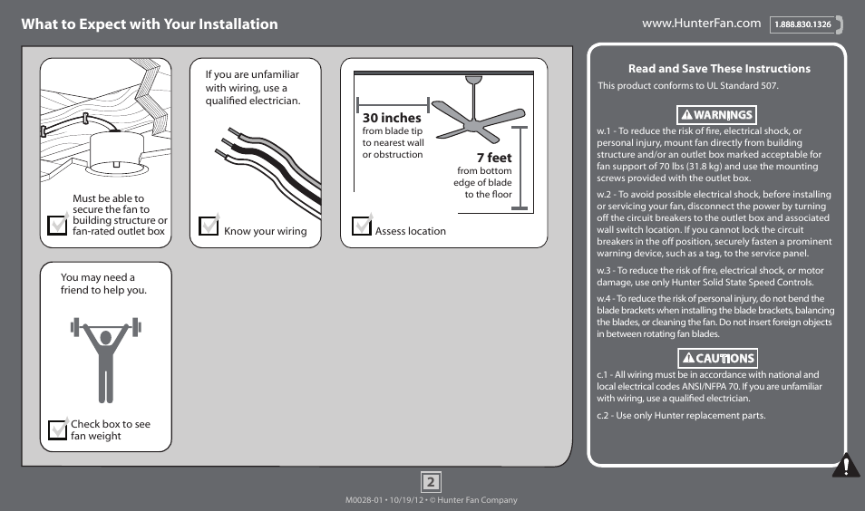 What to expect with your installation, 30 inches, 7 feet | Hunter 51023 42 Conroy User Manual | Page 2 / 14