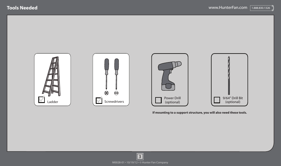 Tools needed | Hunter 51023 42 Conroy User Manual | Page 3 / 14