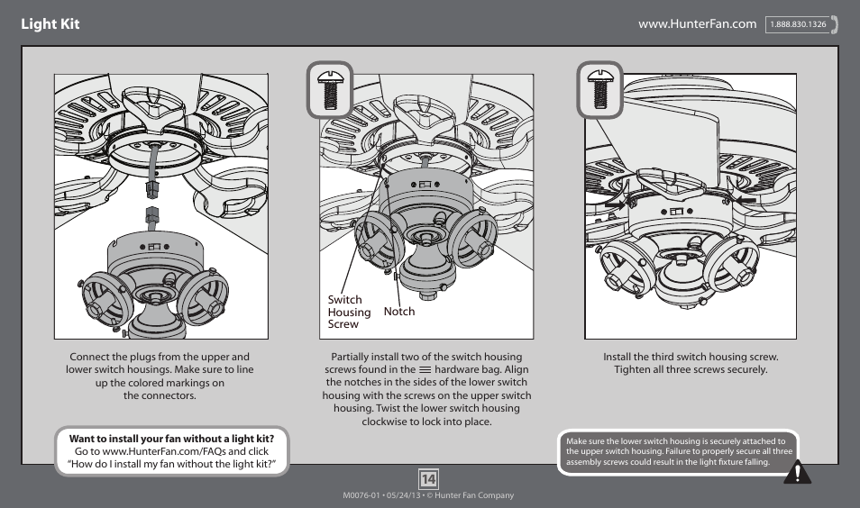 Light kit | Hunter 53167 52 Allendale User Manual | Page 14 / 17