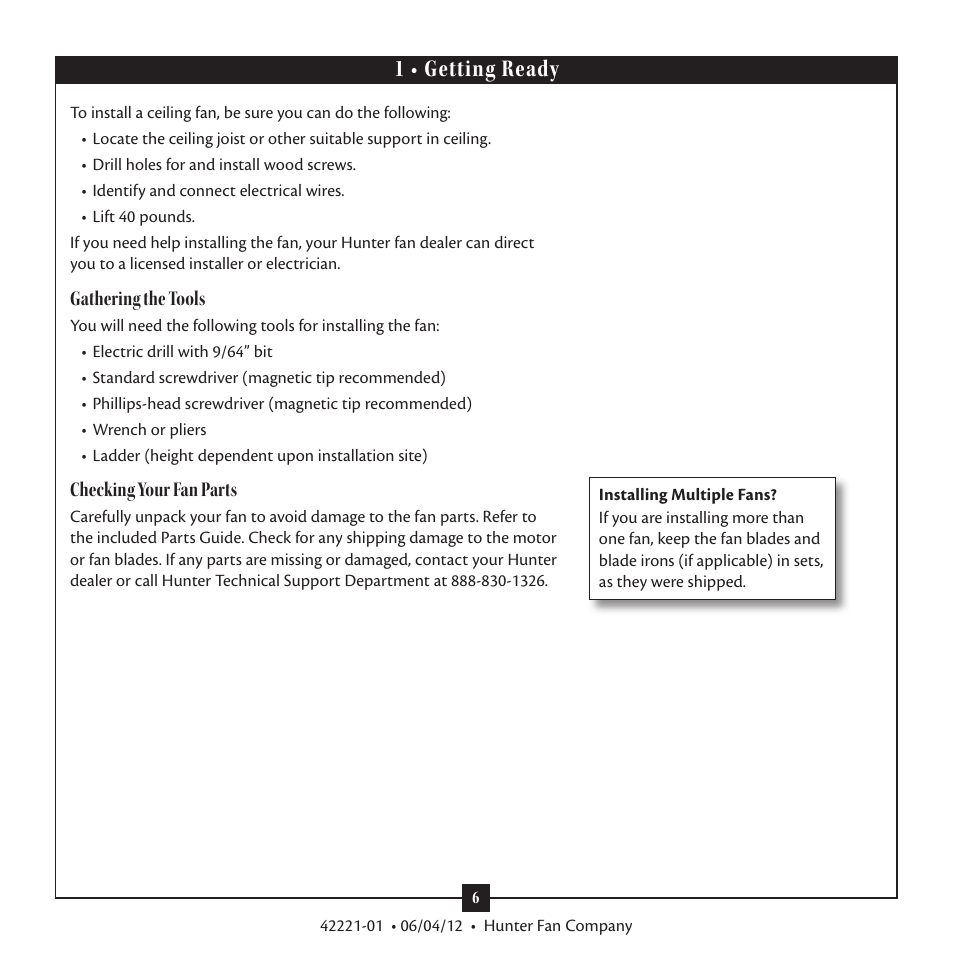 1 • getting ready | Hunter 59009 52 Allegheny Low Profile User Manual | Page 6 / 15