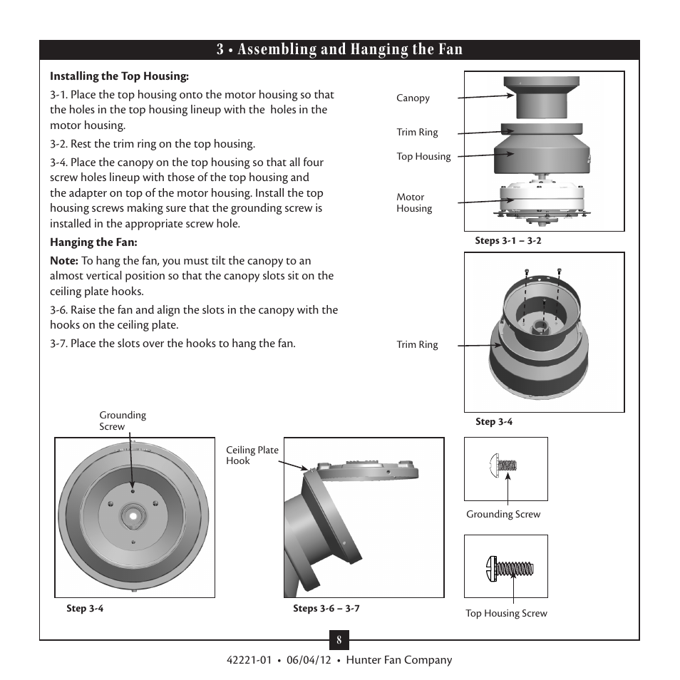 3 • assembling and hanging the fan | Hunter 59009 52 Allegheny Low Profile User Manual | Page 8 / 15