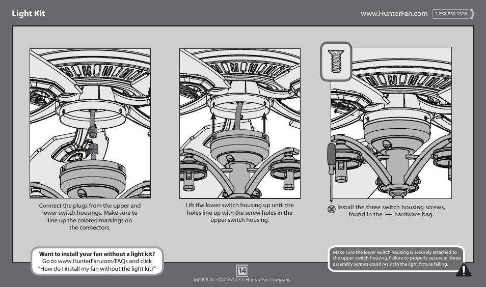 Light kit | Hunter 54016 54 Willowcrest User Manual | Page 14 / 17