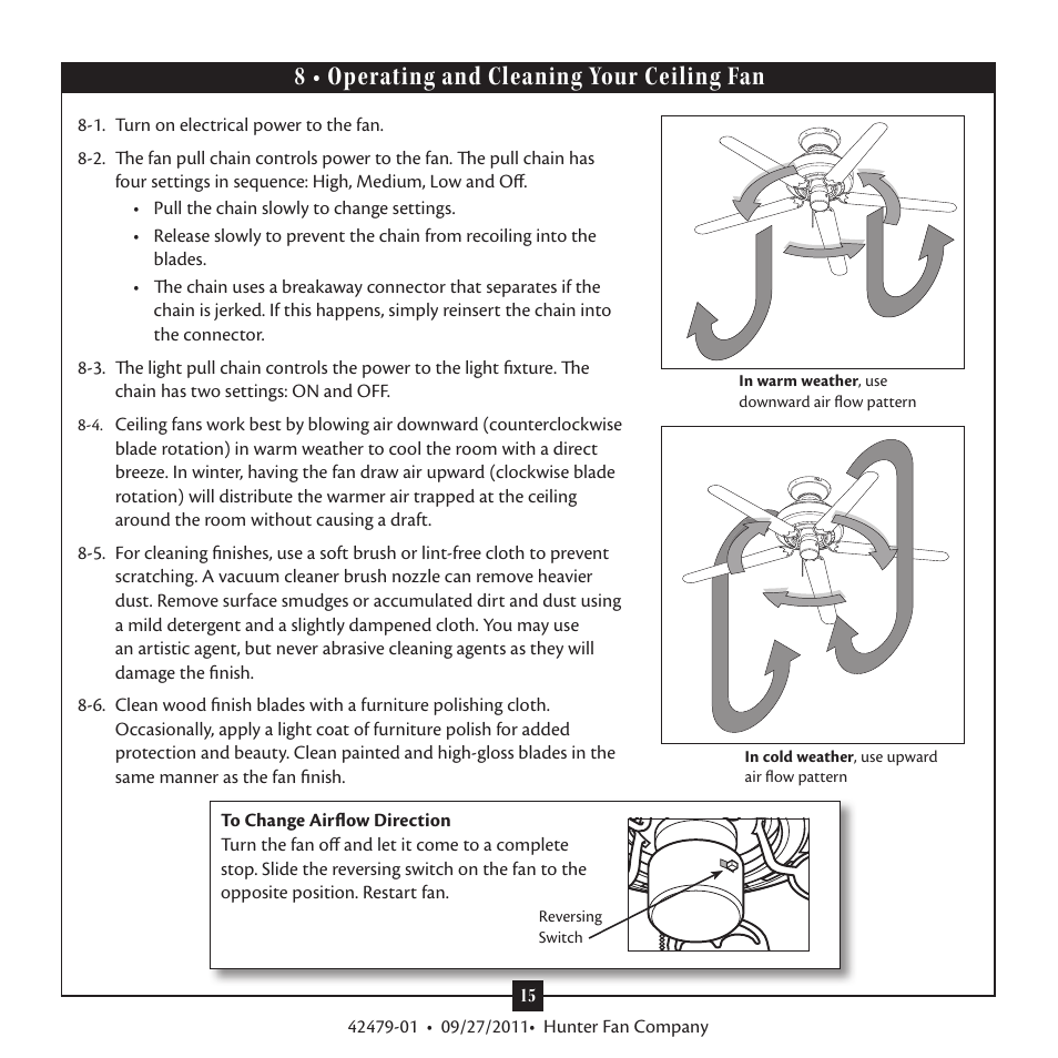 8 • operating and cleaning your ceiling fan | Hunter 28793 54 Teague User Manual | Page 15 / 16