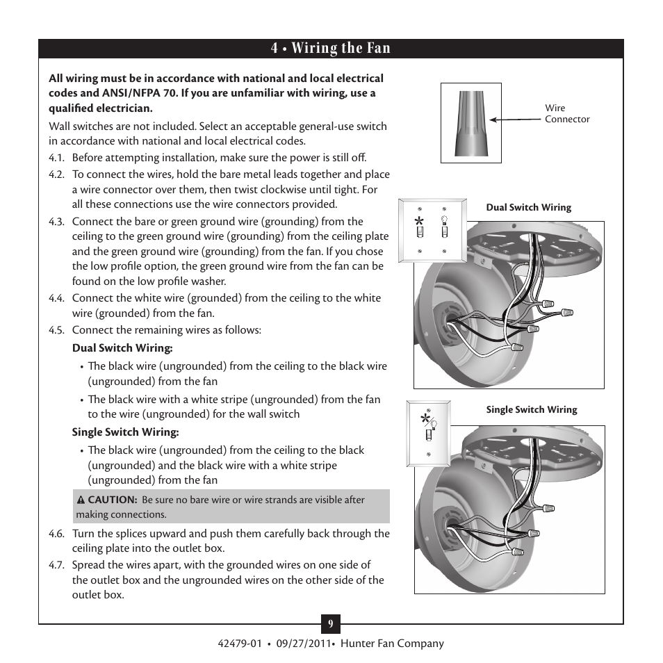 4 • wiring the fan | Hunter 28793 54 Teague User Manual | Page 9 / 16