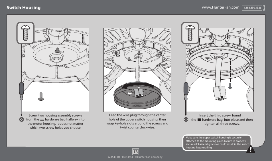 Switch housing | Hunter 53214 54 Granville User Manual | Page 13 / 21