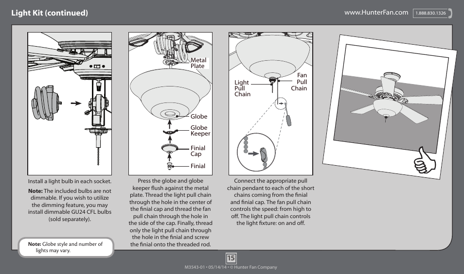 Light kit (continued) | Hunter 53214 54 Granville User Manual | Page 15 / 21