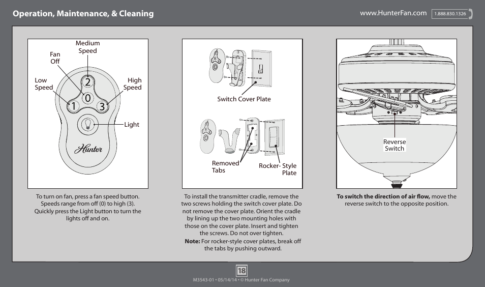 Operation, maintenance, & cleaning | Hunter 53214 54 Granville User Manual | Page 18 / 21