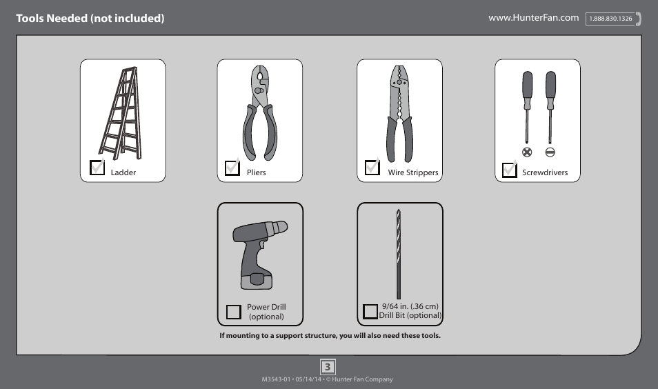 Tools needed (not included) | Hunter 53214 54 Granville User Manual | Page 3 / 21