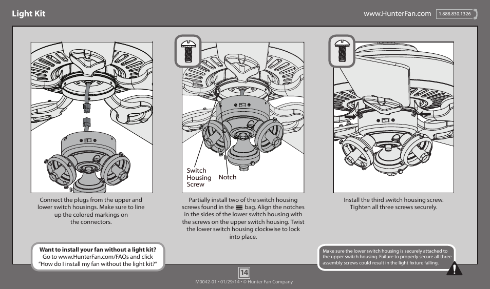 Light kit | Hunter 53078 42 Beacon Hill User Manual | Page 14 / 17