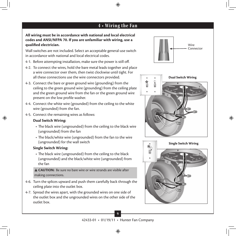 4 • wiring the fan | Hunter 28670 52 Ballantyne User Manual | Page 9 / 17
