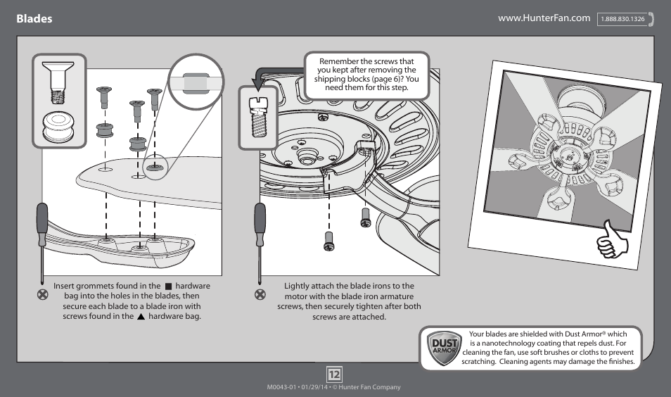 Blades | Hunter 53134 52 Aventine User Manual | Page 12 / 17
