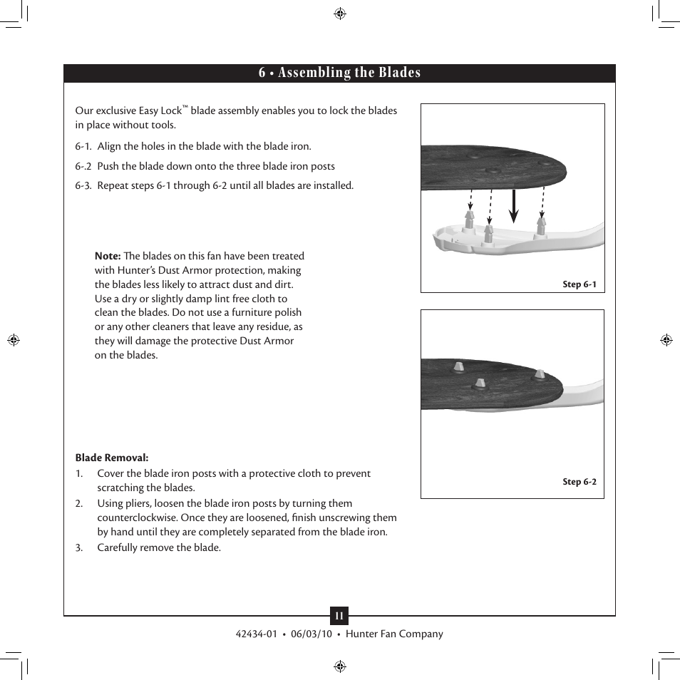 6 • assembling the blades | Hunter 25820 52 Augusta User Manual | Page 11 / 15