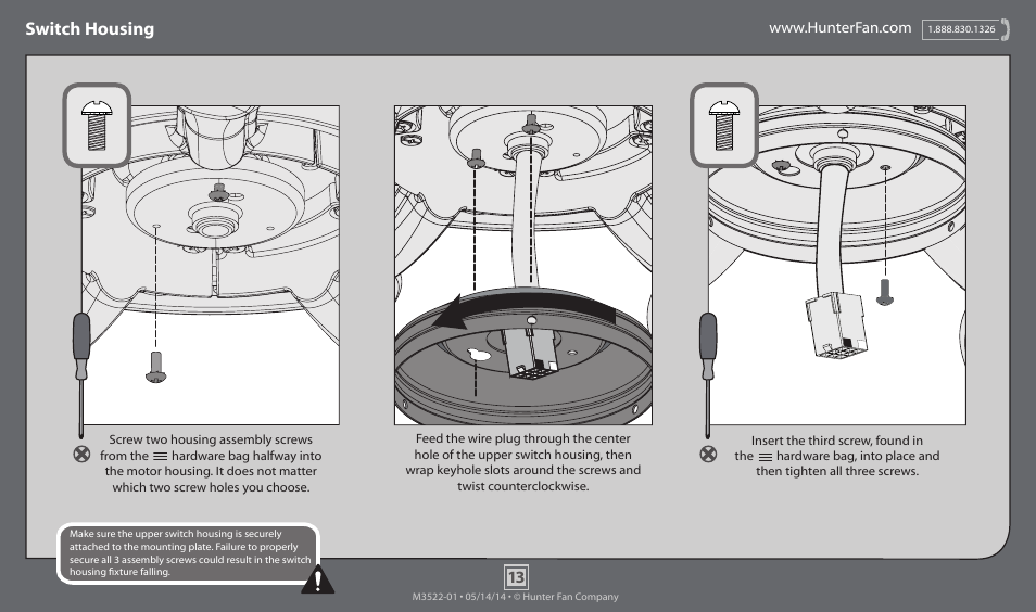 Switch housing | Hunter 59013 52 Contempo User Manual | Page 13 / 18