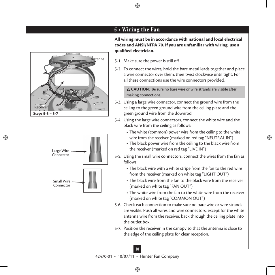 5 • wiring the fan | Hunter 28752 52 Conlee User Manual | Page 10 / 18