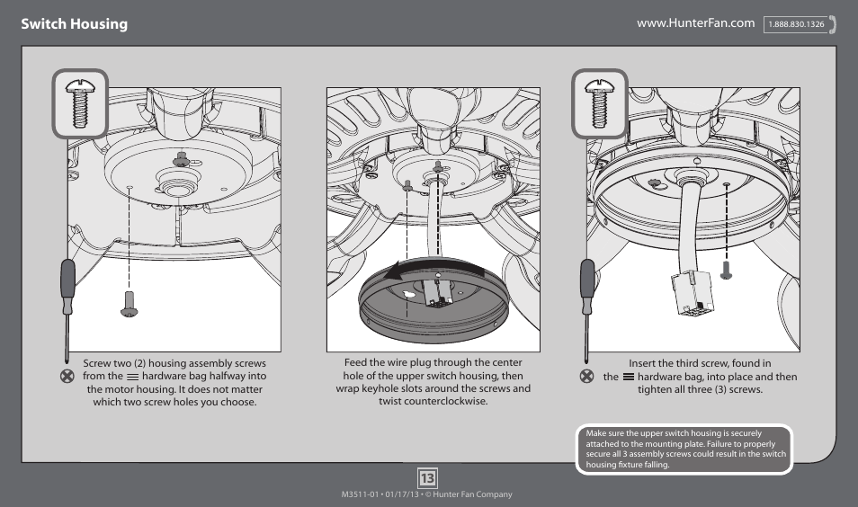 Switch housing | Hunter 53022 52 Cape Breton User Manual | Page 13 / 17