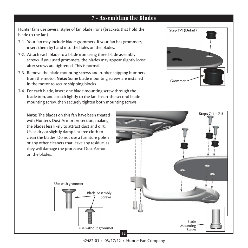 7 • assembling the blades | Hunter 22549 52 Fairhaven User Manual | Page 12 / 18