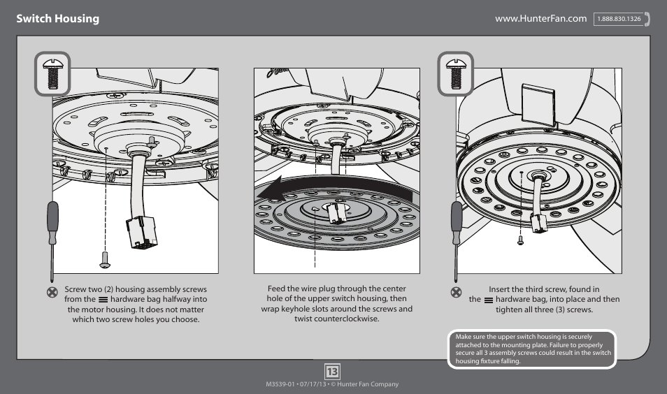 Switch housing | Hunter 59010 52 Domino User Manual | Page 13 / 18